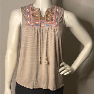 Knox Rose Cream Blouse with Tie Front and Bib Collar